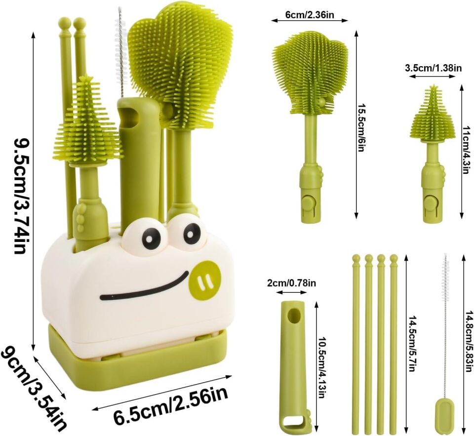 Valkyrie 8 Parça Silikon Biberon Temizleme Fırça Seti Kurutma Standlı Emzik Pipet Şişe Beyaz