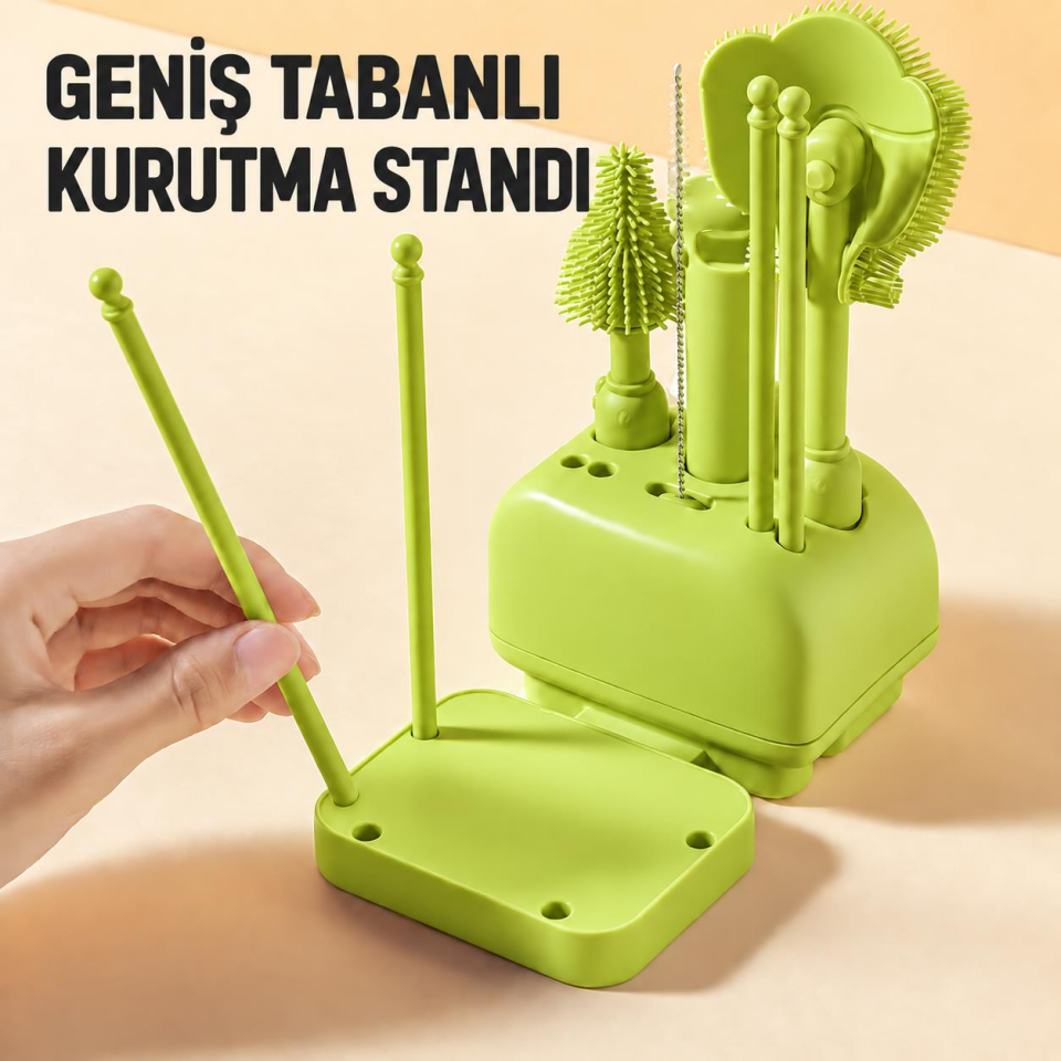 Valkyrie 8 Parça Silikon Biberon Temizleme Fırça Seti Kurutma Standlı Emzik Pipet Şişe Beyaz