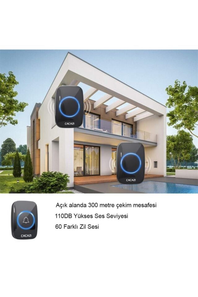 Kablosuz Uzaktan Kumandalı Kapı Zili Led Melodili 300 Metre Cacazi