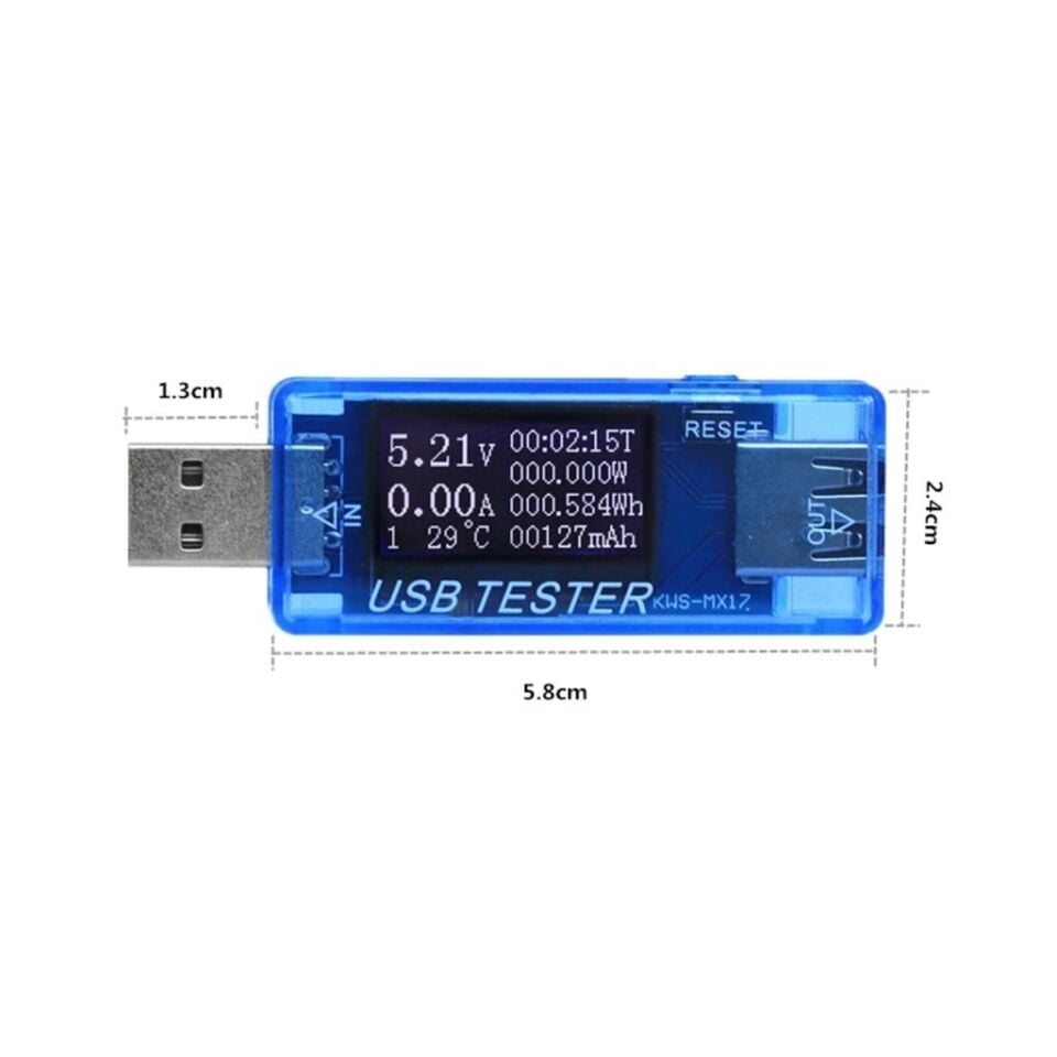 valkyrie KWS-MX17 USB Tester Ampermetre Voltm.Sıcaklık Akım Ölçer
