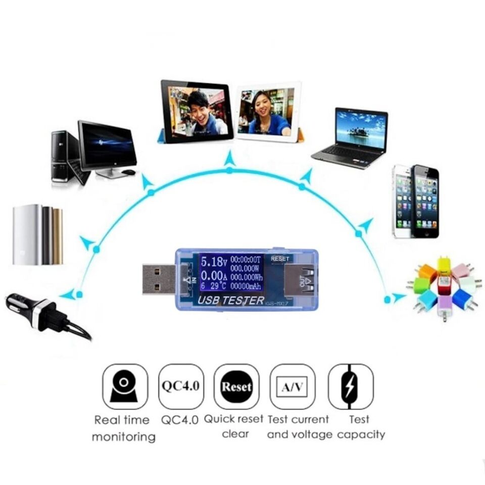 valkyrie KWS-MX17 USB Tester Ampermetre Voltm.Sıcaklık Akım Ölçer