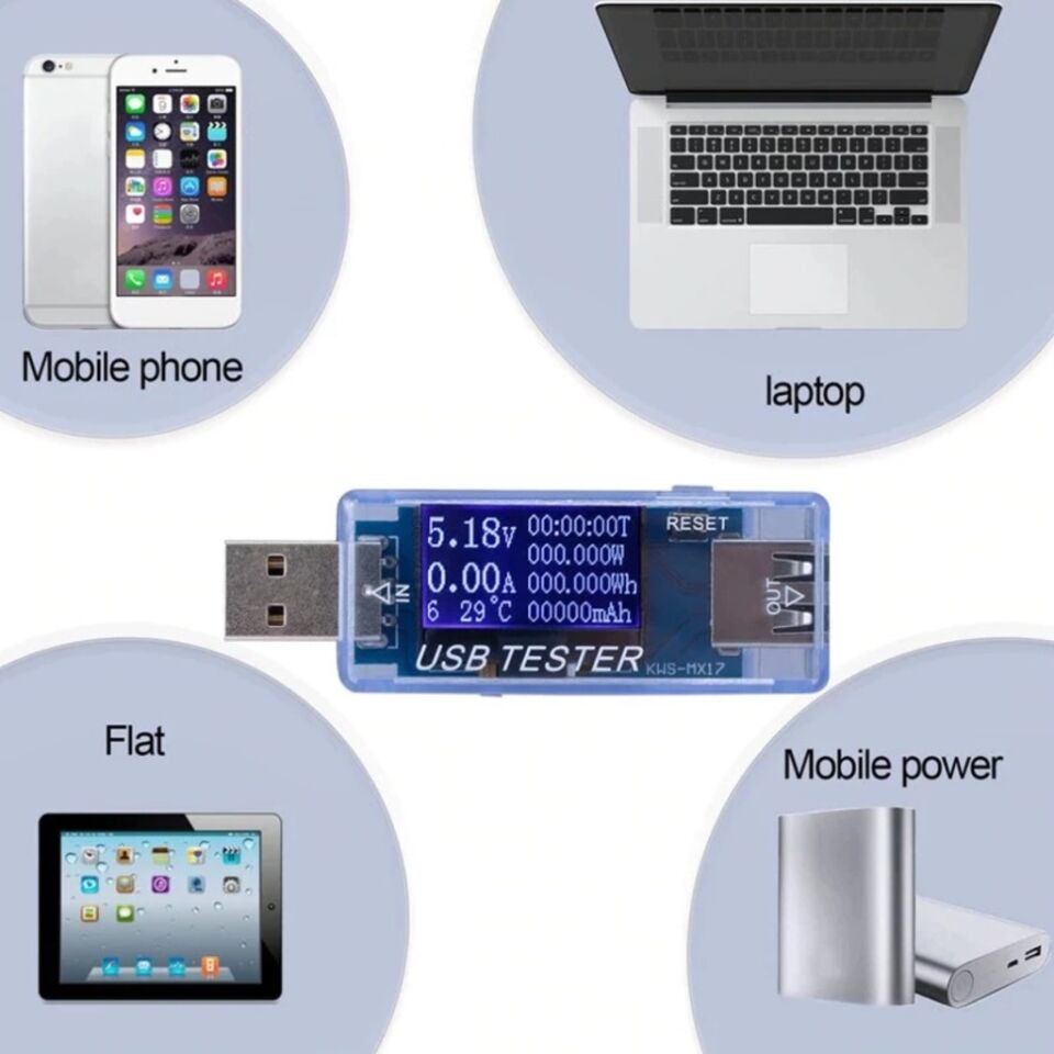 valkyrie KWS-MX17 USB Tester Ampermetre Voltm.Sıcaklık Akım Ölçer