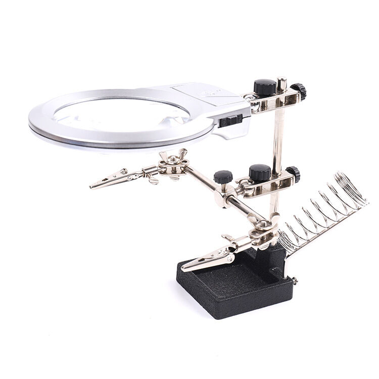 Çok Fonksiyonlu Lehim Tamir Standı Çift Led li 10cm Büyüteç jm508-A