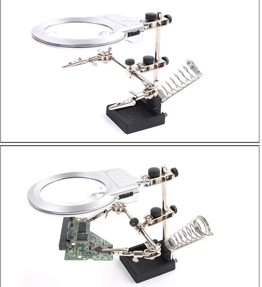 Çok Fonksiyonlu Lehim Tamir Standı Çift Led li 10cm Büyüteç jm508-A