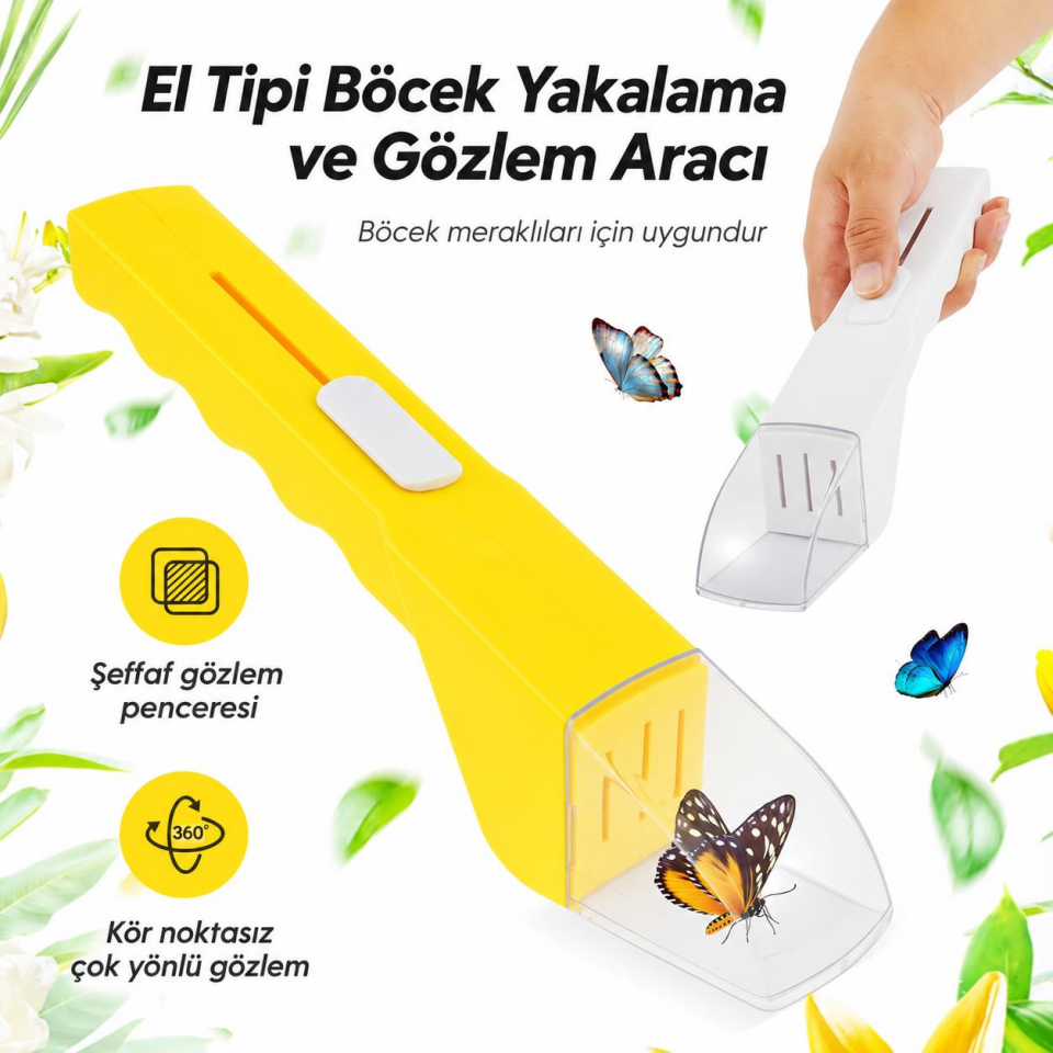 Valkyrie Böcek Yakalama ve Gözlem Aparatı Şeffaf Hazneli 360° İnceleme Aracı Sarı