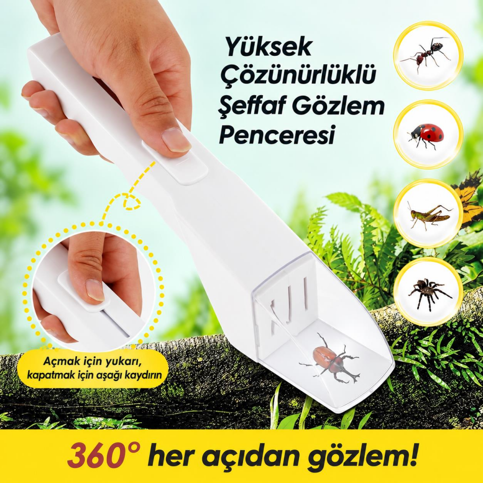 Valkyrie Böcek Yakalama ve Gözlem Aparatı Şeffaf Hazneli 360° İnceleme Aracı Sarı
