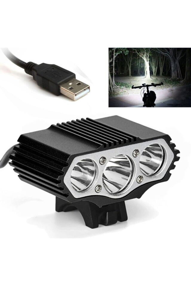 12.000 Lümen 3x Xm-l T6 Led Bisiklet Farı Usb Siyah Far