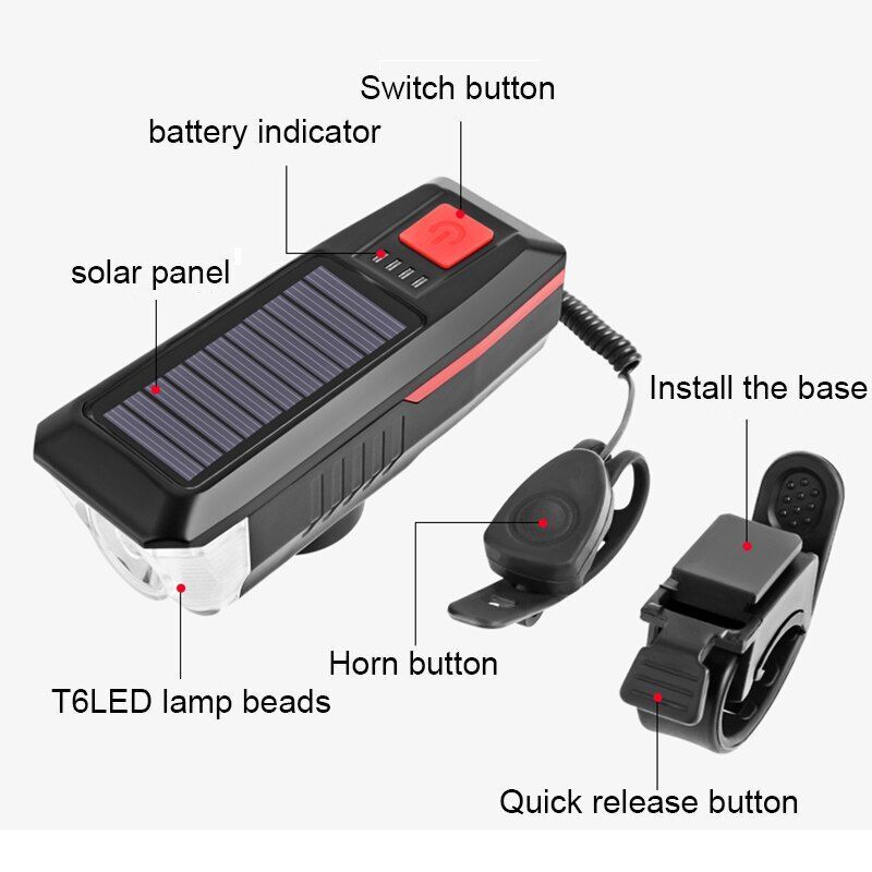 Solar Bisiklet Feneri Su Geçirmez T6 Led Güneş Enerji Usb Şarjlı