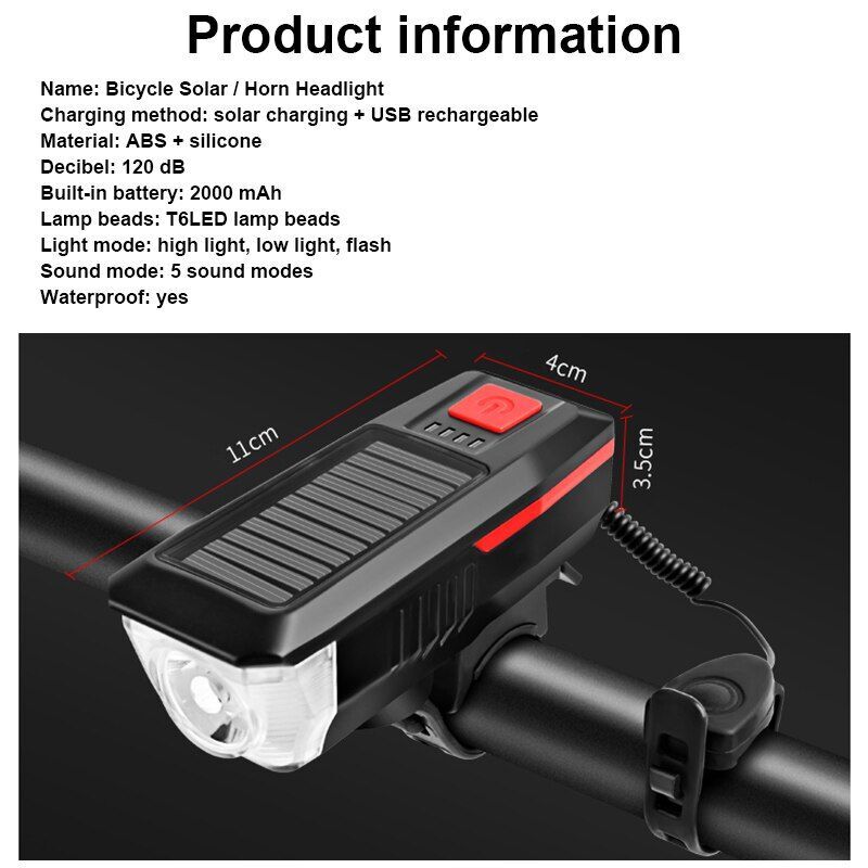Solar Bisiklet Feneri Su Geçirmez T6 Led Güneş Enerji Usb Şarjlı