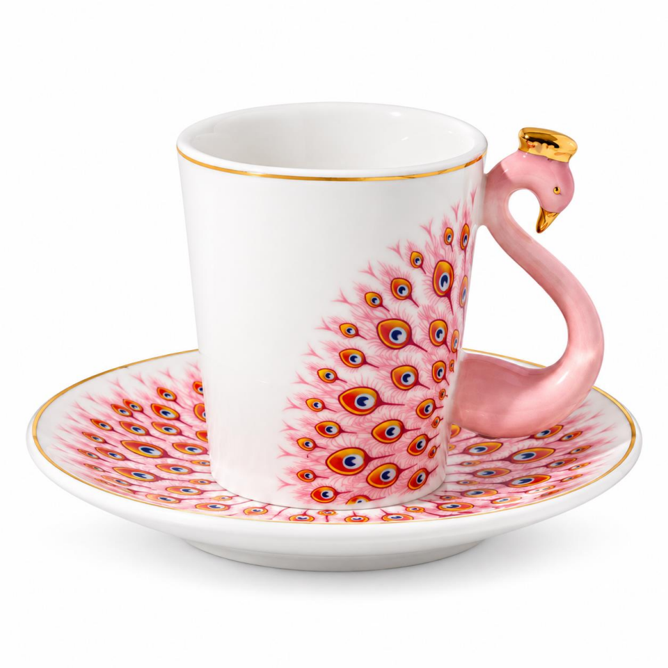Valkyrie Peacock Serisi 6 Kişilik 12 Parça Tavus KuşuPorselen Türk Kahvesi Fincan Takımı 90ml Pembe