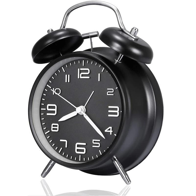 Valkyrie Sessiz Akar Saniyeli 16cm Alarm Masa Çalar Saat Yüksek Zil Sesi Büyük Boy Siyah