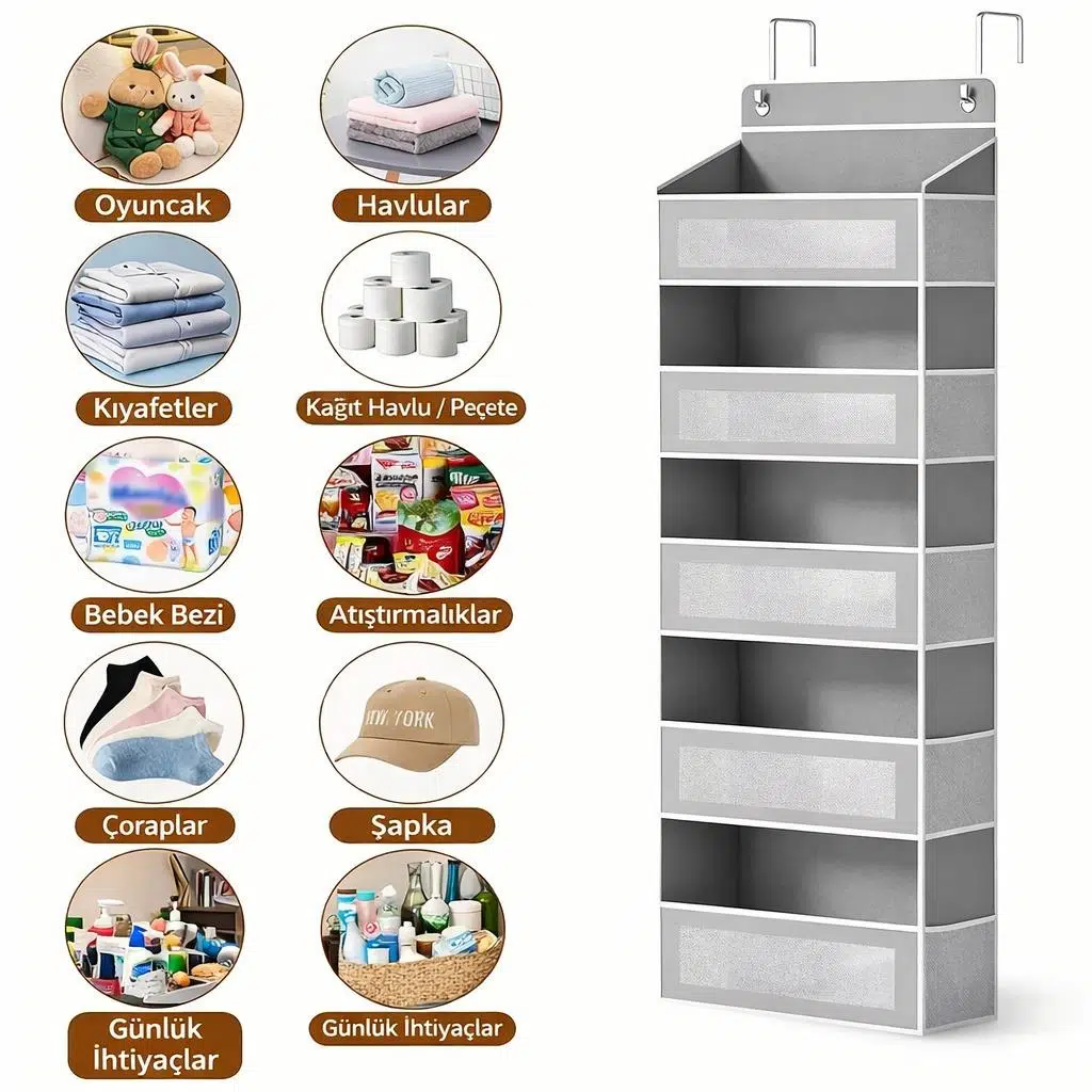 Valkyrie Kapı Arkası Organizer 5 Cepli Askılı Dolap Düzenleyici Çok Amaçlı Kapı Arkası Raf 20kg Taşıma Gri Valkyrie Kapı Arkası Organizer 5 Cepli Askılı Dolap Düzenleyici Çok Amaçlı Kapı Arkası Raf 20kg Taşıma Gri